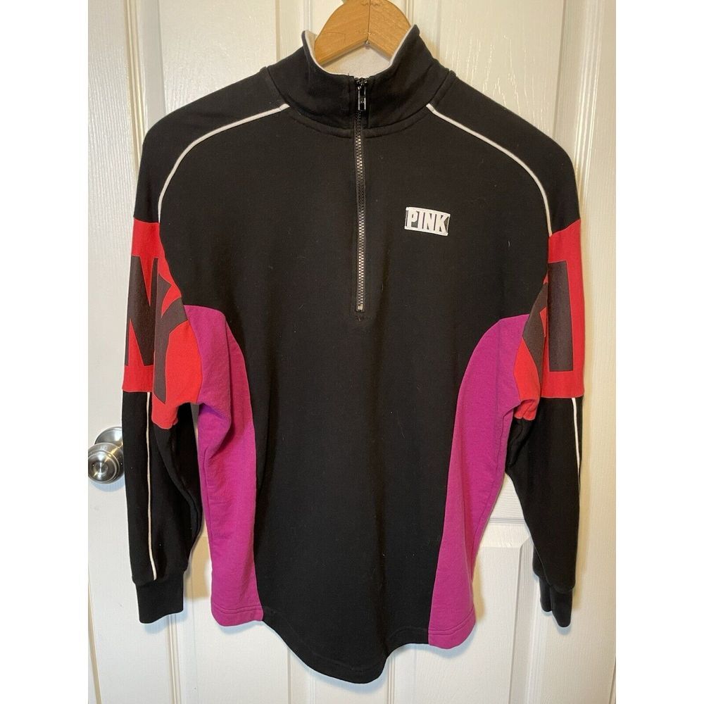 Pink Victoria‎ Sweatshirt 1/4 Zip Womens XS Black Pink Pullover